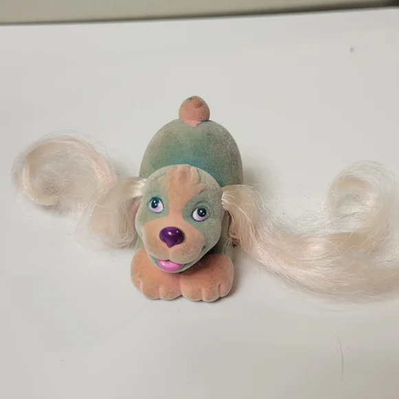 G1Funtime Spaniel mommy dog my little pony Lil Litters fuzzy aqua & pink 90s